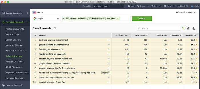How to find low competition long tail keywords using free tools