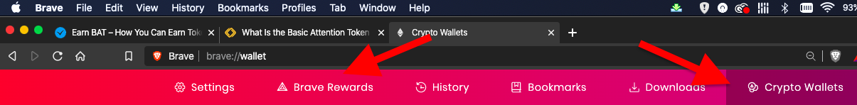 brave browser wallet and brave rewards