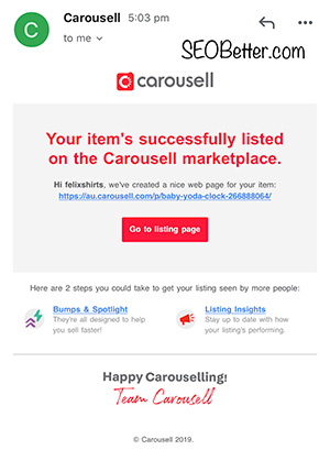 successful product listing email